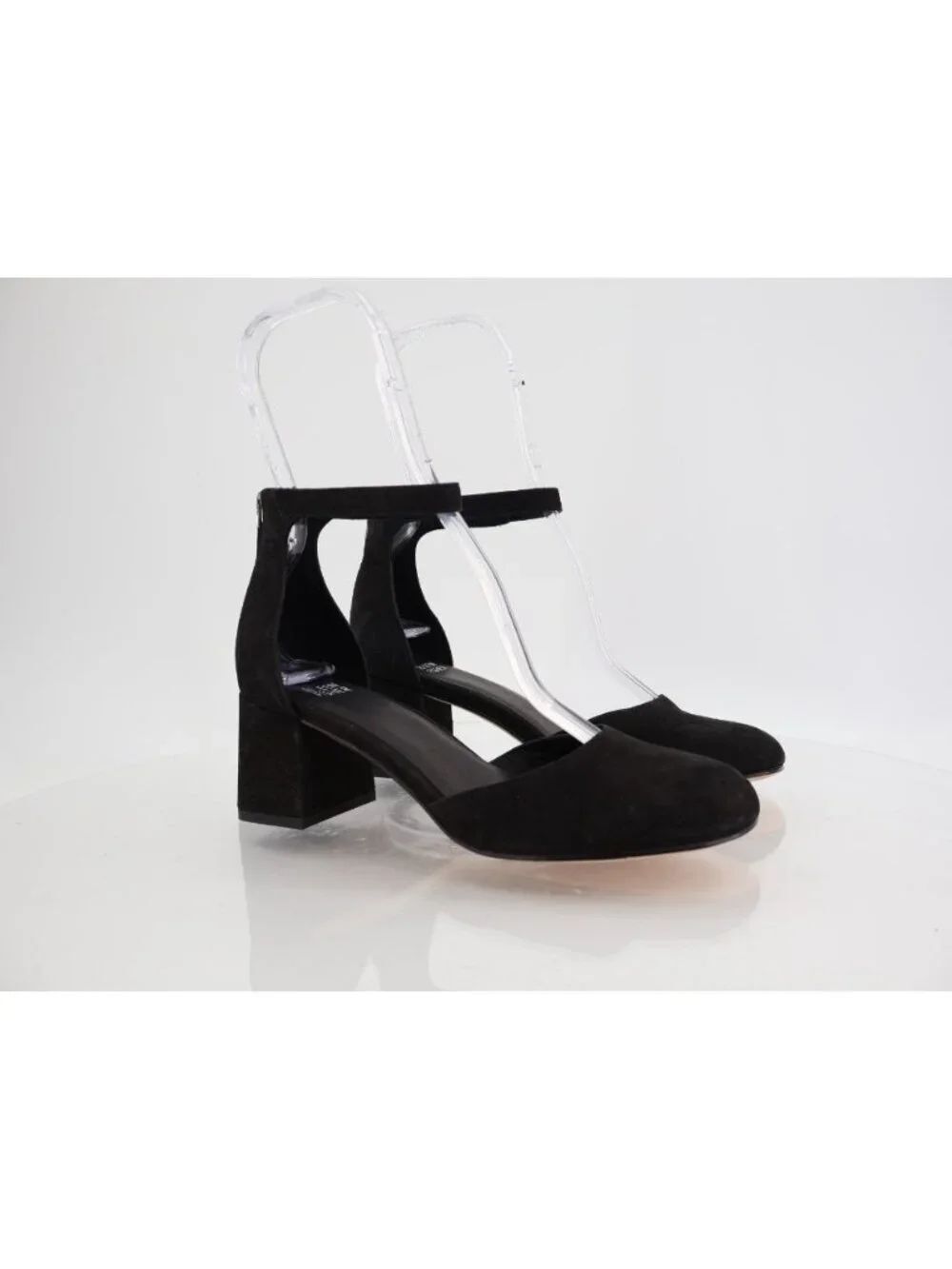 Eileen Fisher Indi Ankle Strap Pumps Suede Black Leather Size 7 Block Heel